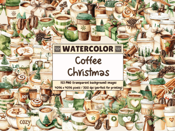 Download Coffee Christmas Watercolor Clipart - Christmas Collection