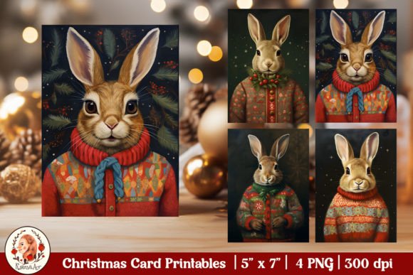 Download Cute Vintage Christmas Card, Cute Bunny - Christmas Collection
