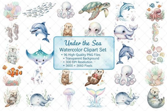 Download Under the Sea Watercolor ClipArt Set - Under the sea Collection