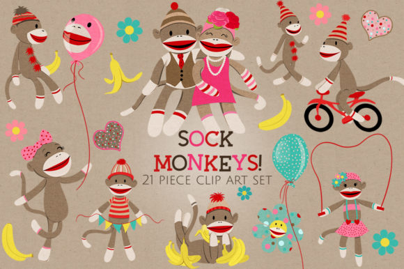 Download Sock Monkeys Clip Art Set - Clip art set Collection