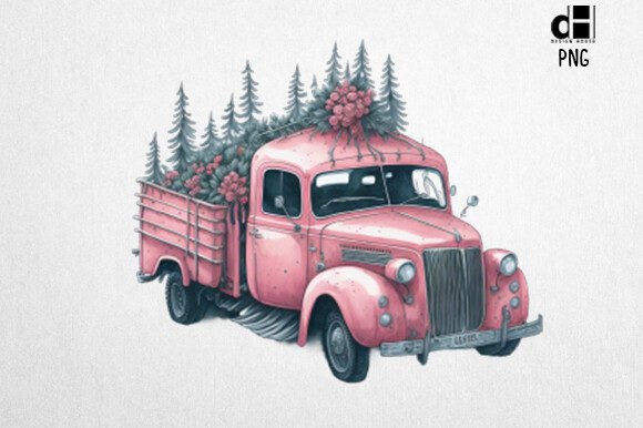 Download Pink Christmas Truck Vintage Clipart PNG - Christmas Collection