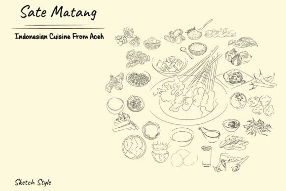 Download Matang Satay &amp; Ingredients Illustration - Illustration Collection
