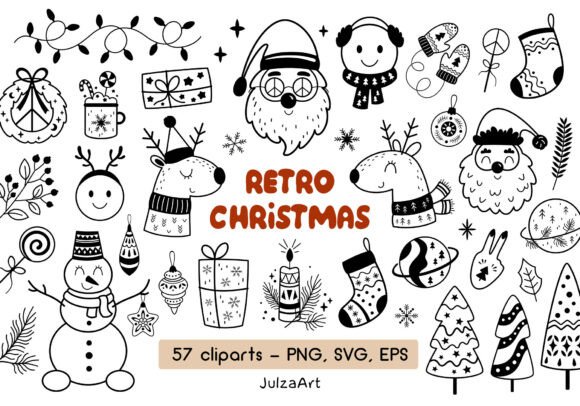 Download Black and White Retro Christmas Clipart - Christmas Collection