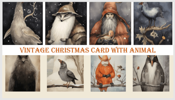 Download Vintage Christmas Card with Animal - Christmas Collection