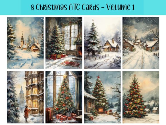 Download 8 Christmas ATC Cards for Scrapbooking - Christmas Collection