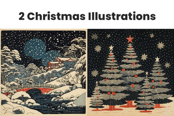 Download 2 Vintage Christmas Card Illustrations - Illustration Collection