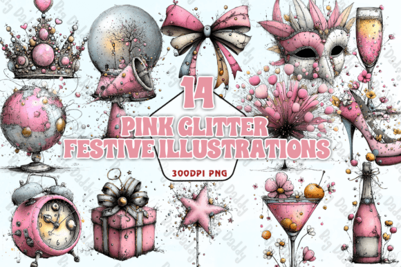 Download Pink Glitter Festive Illustrations PNG - Illustration Collection