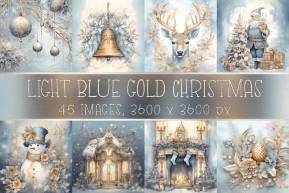Download Light Blue Gold Vintage Christmas Images - Christmas Collection