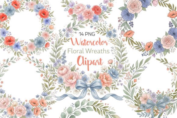 Download Watercolor Floral Wreaths Clipart Set - Premium Resources